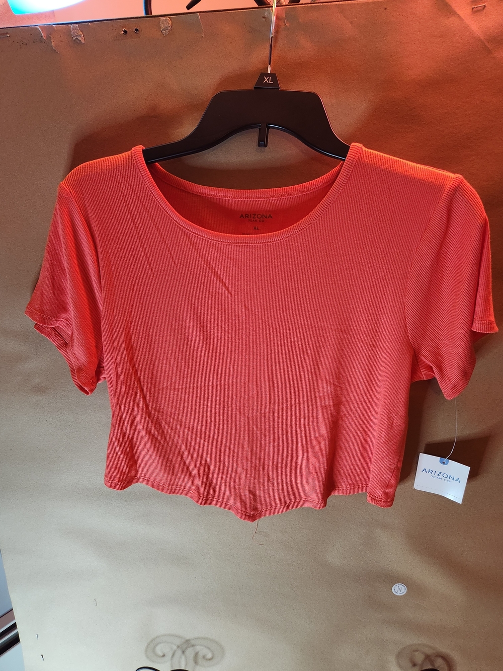 Arizona Jean Co. Coral Ribbed Short Sleeve Crop Tee XL